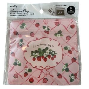 Amifa Small Zipper Bag. Strawberry Design. Pink Multi.